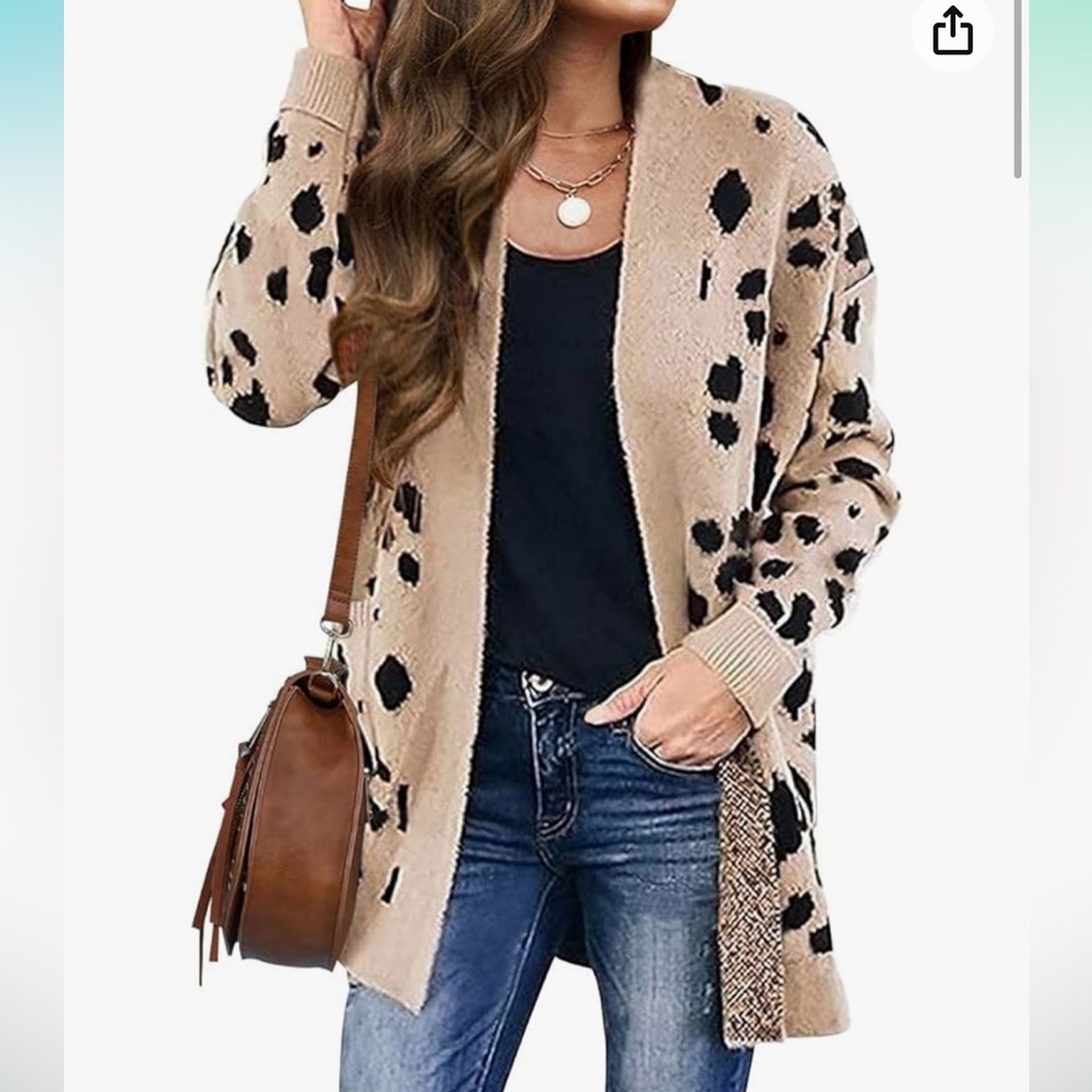 ZESICA Leopard Print Long Cardigan, size small